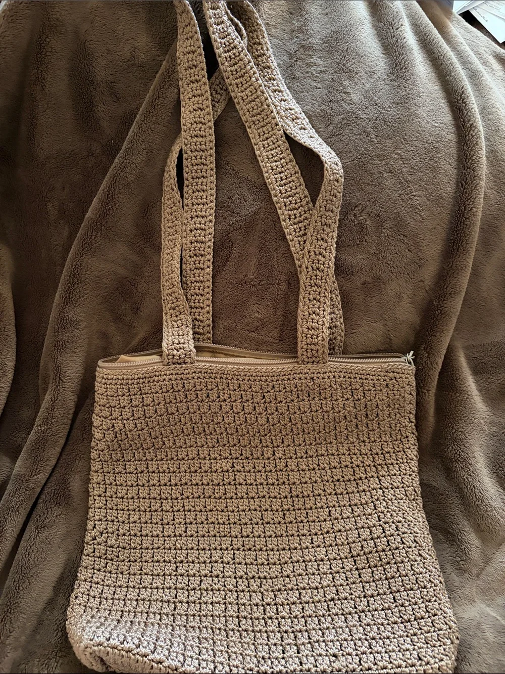 The Sak Taupe Crochet Tote Bag